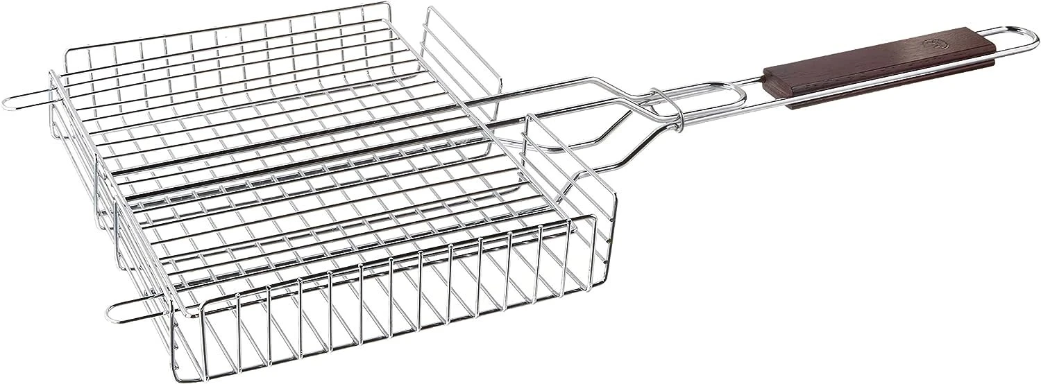 Fox Run Chrome Grill Basket With Rosewood Handle 3 Fox Run Chrome Grill Basket With Rosewood Handle