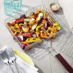 Fox Run Chrome Grill Basket With Rosewood Handle 11 Fox Run Chrome Grill Basket With Rosewood Handle -Home Kitchen image 2433