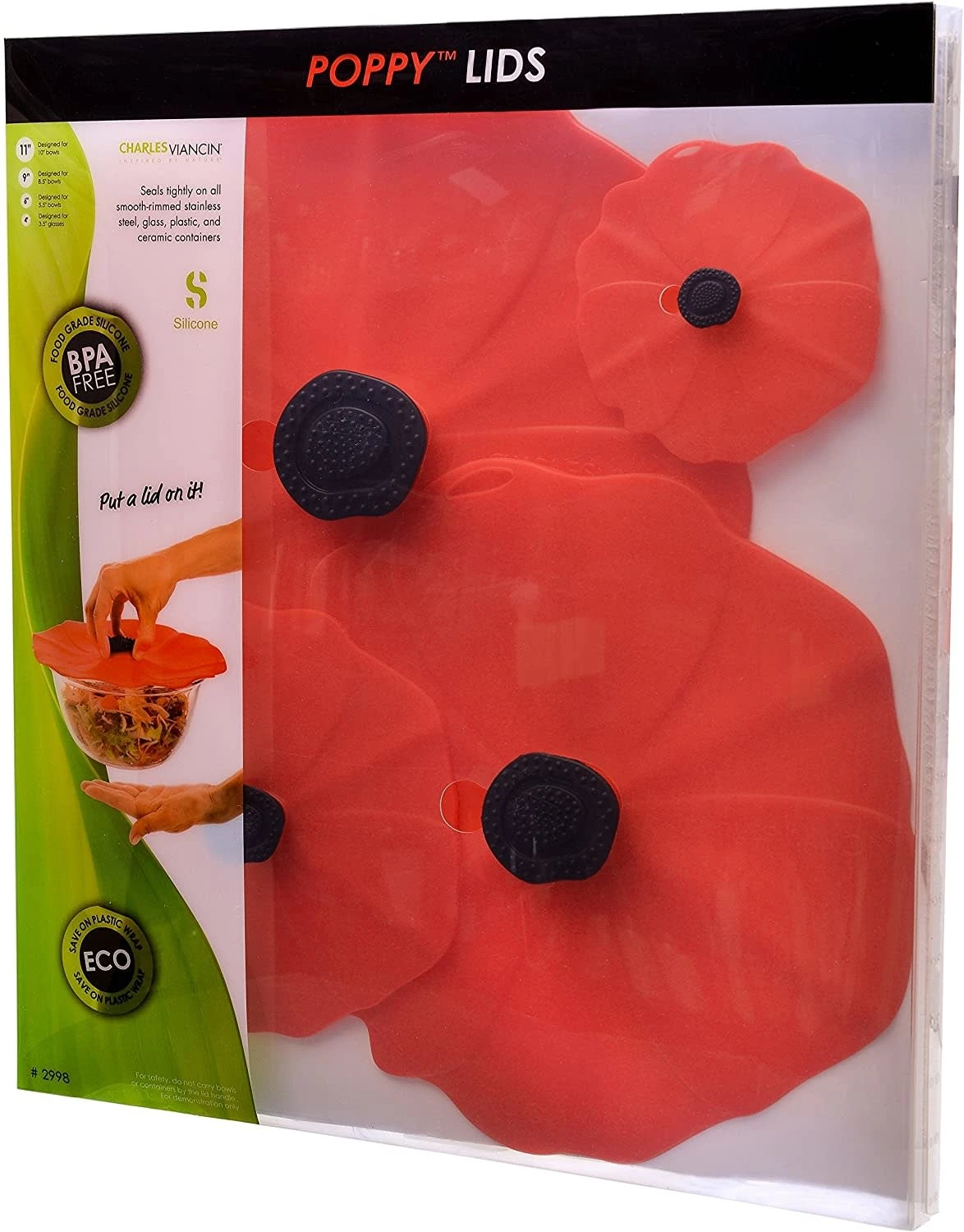Charles Viancin Poppy Lid (Red) Gift-Box - Set/4 (11'', 9'', 6'', 4'') 4 Charles Viancin Poppy Lid (Red) Gift-Box - Set/4 (11'', 9'', 6'', 4'') - Image 2