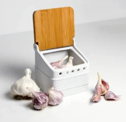 RSVP Stoneware Garlic Keeper - White -Home Kitchen image 298